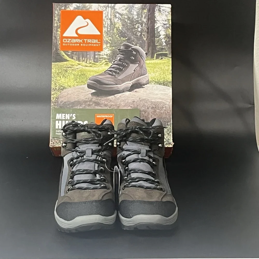 Ozark Trail Hilltop Mens Waterproof Hiking Boots Grey Suede Mesh 587812926 11.5